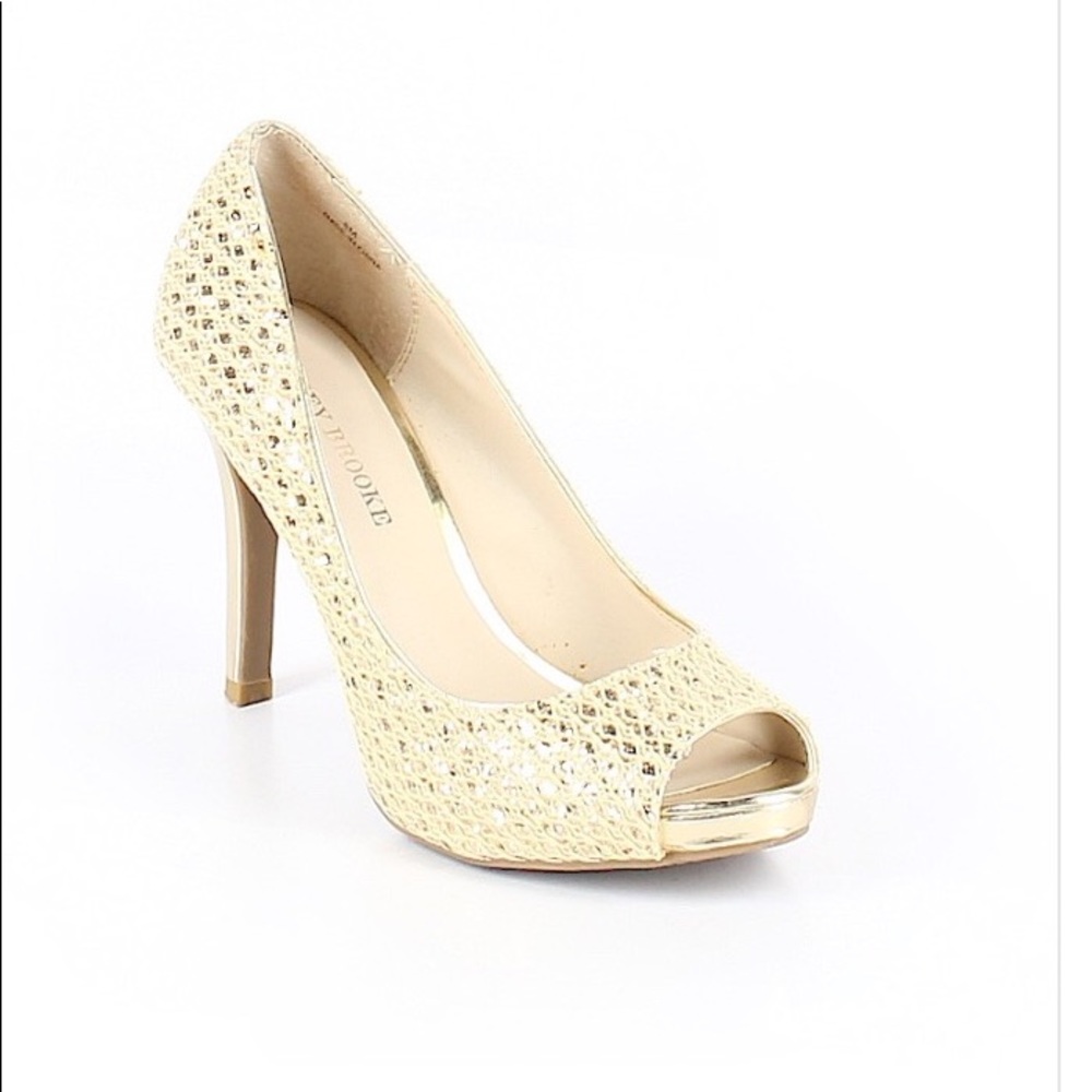 Audrey Brooke gold and white heels